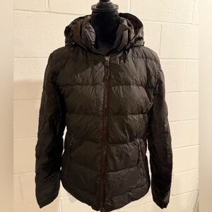Lands' End dark chocolate brown down-filled short, puffer jacket. Size Small